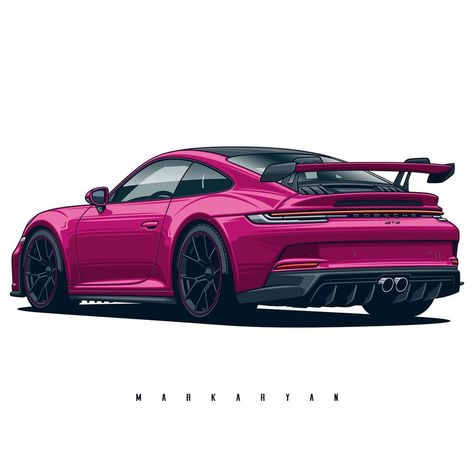 Pink Porsche, Porsche Gt3 Rs, R35 Gtr, Car Vector, Cool Car Pictures, Porsche Gt3, Gt3 Rs, Car Illustration, Porsche Cars