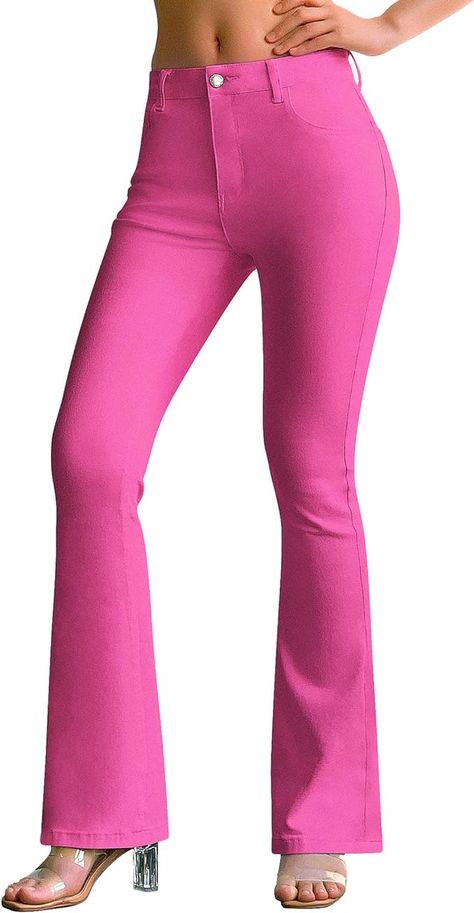 roswear Womens Mid Waist Bell Bottom Stretchy Flare Jeans Pants Hot Pink Large at Amazon Women's Jeans store Flare Jeans Y2k, Jeans Store, High Quality Clothing, Bottom Jeans, Jeans Y2k, Trouser Style, Bell Bottom, Casual Jeans, Coats Jackets Women