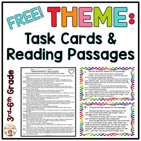 Task Cards Free, Reading Task Cards, Teaching Themes, Reading Themes, Learning Reading, Third Grade Reading, Theme Activities, 5th Grade Reading, Answer Sheet