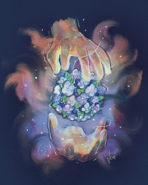 Hydrangeas are some of my favourite flowers, so for me, they hold a certain magical element in my everyday life ✨️ That's exactly what I wanted to capture with this illustration - The magic of hydrangeas 💙💕 (I also wanted to experiment with drawing hands + adding more of a more fantasy-vibe to an illustration 🫶) I'll definitely revisit this concept in the future, both with different flowers and different settings! ✏️ Digital art made with @procreate . . . #flowerart #natureart #digitalart #... Magical Art, Floral Artwork, Magic Art, Digital Flowers, Different Flowers, Cute Art Styles, Hydrangea, Nature Art, Digital Illustration