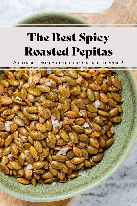 Roasted Pepitas Seeds, Pepitas Recipes, Healthy Spicy Snacks, Toasted Pepitas Recipe, Spiced Pepitas, Nuts And Seeds Recipes, Kale Sweet Potato Salad, Toasted Pepitas, Roasted Pepitas