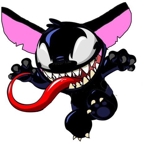 Cartoon Art Disney, Evil Stitch, Stitch Drawing Ideas, Venom Stitch, Cute Venom, Cartoon Venom, Venom Cartoon, How To Draw Venom, Venom Drawing