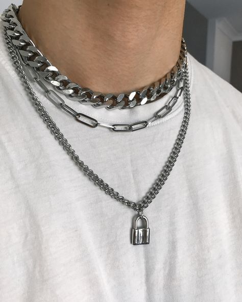 Mens Necklace Fashion, Punk Choker, Streetwear Jewelry, Padlock Necklace, Lock Pendant, Edgy Jewelry, Layered Chain, Mens Jewelry Necklace, 2020 Fashion