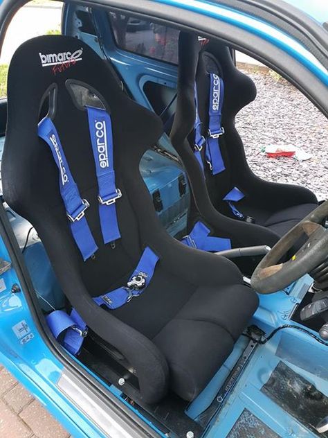 Another customer ready to race! The Bimarco Futura bucket seats are perfect for the taller driver (Over 6ft). Linked with the Sparco 4 point Club Racer, you've got a fantastically supportive setup. Are you ready to race? Street Racing Cars Interior, Racing Car Interior, Blue Racing Aesthetic, Car Blue Interior, Race Car Seats, Bucket Seats Car Racing, Pink Car Accessories, Ready To Race, Racing Harness