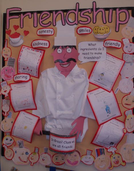 I love this idea! This time of year it's always a good idea to think about what makes a good friendship! Recipe For Friendship, Friendship Week, Friendship Recipe, Friendship Crafts, Friendship Theme, Friendship Activities, Class Displays, Fingerprint Tree, School Displays