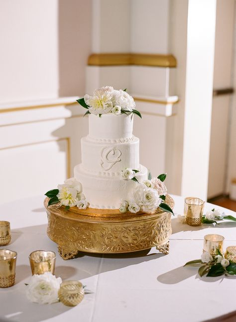 Wedding cake with monogram || The Ganeys 3 Tier Wedding Cake With Initials, White Wedding Cake With Monogram, Wedding Cake With Bride And Groom, Wedding Cake Monogram, Wedding Cake With Topper, Wedding Cake With Monogram, Monogrammed Wedding Cake, Cake With Monogram, Wedding Cake With Initials