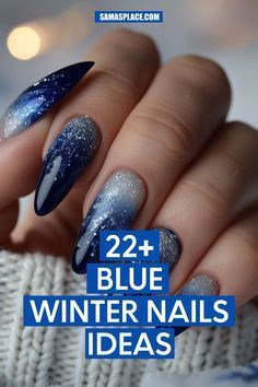 Trendy Nail Art Winter Sky Nails, Dark Blue Winter Nail Designs, Midnight Blue Almond Nails, Midnight Sky Nails, Midnight Blue Nails Design, Navy Blue Winter Nails, Dark Blue Christmas Nails, Dark Blue Winter Nails, Winter Sparkle Nails