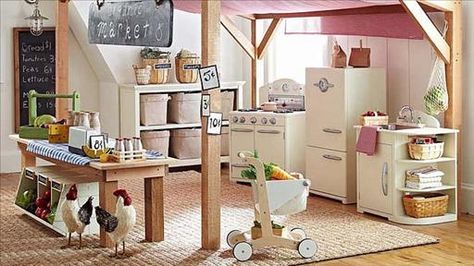 For Grandchildren, Grandparents Create the Ultimate Play Room - WSJ.com Kids Farmers Market, Playrooms Ideas, Kids Playrooms, Desk Kids, Indoor Playroom, Basement Playroom, Secret Room, Playroom Storage, Kids' Playroom