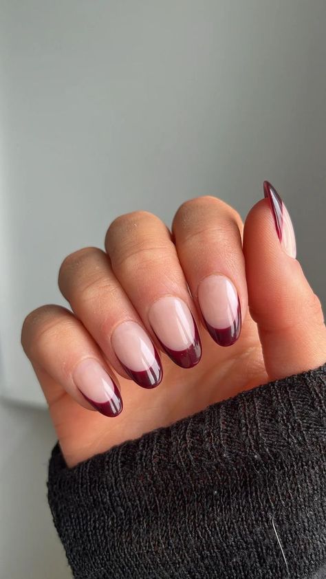 #fallnails #nailhacks #auranails #lincolnparkafterdark #nailtutorial #almondnails #longnails #naturalnails French Tip Maroon, Shellac Nails Fall, Kutek Disney, Nails Autumn, Custom Press On Nails, September Nails, Pumpkin Nails, October Nails, Nagel Tips