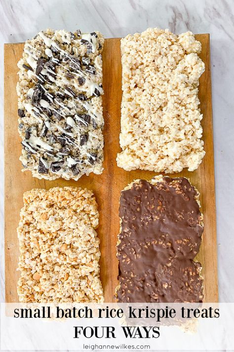 Small Batch Rice Krispie Treats (4 variations) | by Leigh Anne Wilkes Rice Krispie Treats Variations, Oreo Rice Krispies, Fun Rice Krispie Treats, Rice Crispies Recipe, Oreo Rice Krispie Treats, Rice Krispies Recipe, Chocolate Rice Krispies, Bake Sweets, Chocolate Rice Krispie Treats