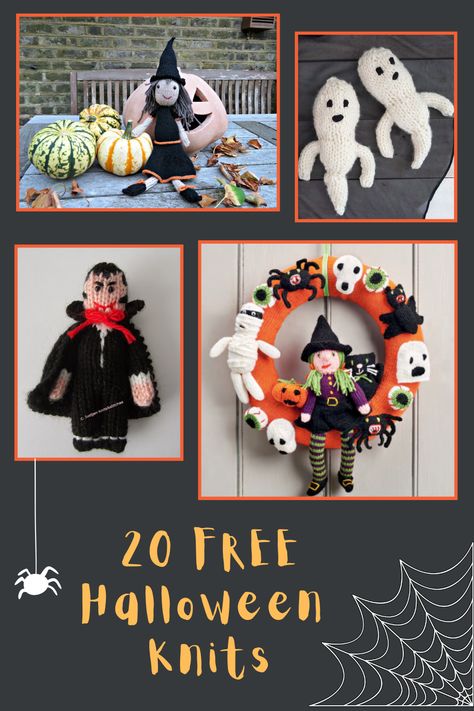 Halloween knitted toys Halloween Loom Knitting, Free Halloween Knitting Patterns, Knitted Halloween Patterns Free, Halloween Knitting Patterns Free, Knitted Toy Patterns, Knit Halloween, Halloween Knitting Patterns, Toy Knitting Patterns, Halloween Knitting