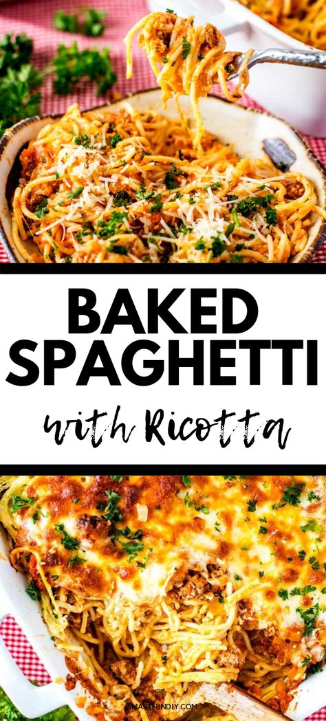 Baked Spaghetti With Ricotta, Spaghetti With Ricotta, Ricotta Spaghetti, Baked Spagetti, Recipe With Ricotta, Easy Baked Spaghetti, Momma Mia, Baked Spaghetti Casserole, Baked Spaghetti Recipe