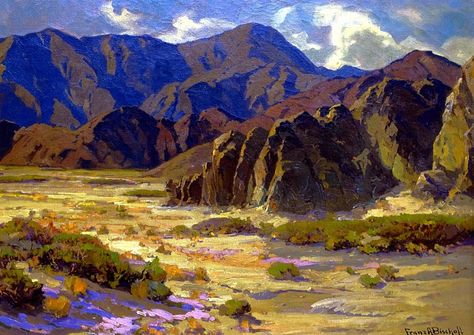 Franz Bischoff was an American Impressionist painter renown for his landscape paintings of California. Franz Bischoff was born in Steinchönau, Austria in the year 1864. Bischoff emigr… Painting History, Desert Mountains, Western Landscape, Southwestern Art, Landscape Mountains, California Landscape, Desert Art, Desert Painting, American Painting