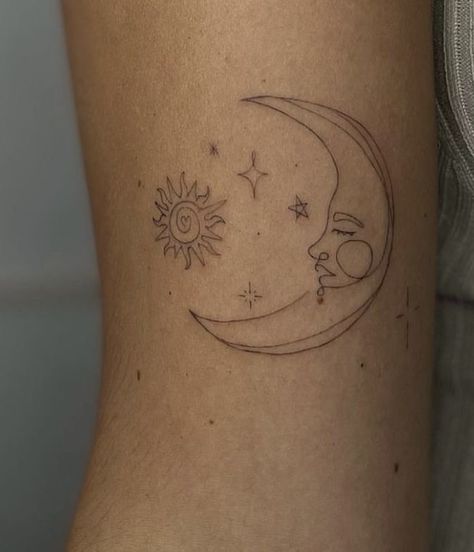 Sun Moon Star Tattoo, Moon Star Tattoo, Sharpie Tattoos, Star Tattoo, One Line Art, Cute Small Tattoos, Cute Tattoos For Women, Jewelry Tattoo, Discreet Tattoos