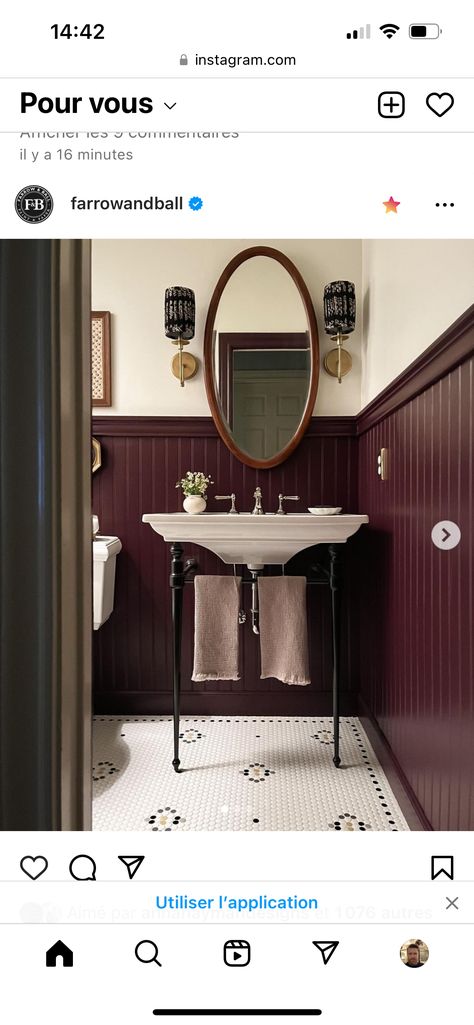 Maroon Bathroom, Burgundy Bathroom, Black And White Tiles Bathroom, Purple Bathrooms, Downstairs Loo, Downstairs Bathroom, Bathroom Renos, Guest Bath, Room Ideas Bedroom