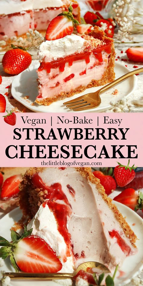 Vegan Strawberry Dessert, Vegan Strawberry Cheesecake, Low Fodmap Vegetarian, Vegan Strawberry Shortcake, Easy Strawberry Cheesecake, Yummy Cheesecake, Vegan Cheesecake Recipe, Sponge Cake Recipe, Fruity Cake