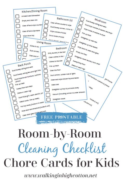 Chore Cards For Kids, Room By Room Cleaning Checklist, Kids Cleaning Checklist, Free Cleaning Checklist, Printable Chore Cards, Clean Room Checklist, Checklist For Kids, Free Printable Cleaning, Chore Cards