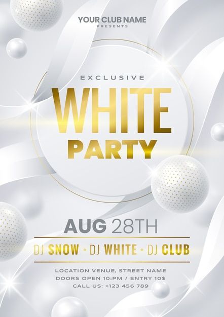 Vector gradient white party poster desig... | Premium Vector #Freepik #vector #handout #white-party #handbill #flyer-poster All White Party Flyer Background, White Party Background, All White Party Flyer, Party Poster Design, Party Design Poster, White Party Theme, White Christmas Party, Concert Poster Design, Vector Gradient