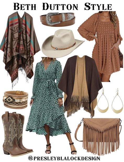 Beth Dutton Cowboy Boots, Beth Dutton Clothing Style, Beth Dutton Yellowstone Jewelry, Beth Dutton Yellowstone Style, Yellowstone Fashion Beth, Yellowstone Inspired Outfits Women, Beth Dutton Style Dresses, Beth Dutton Dress And Boots, Beth Dutton Hat