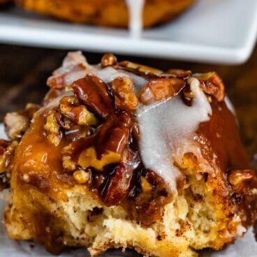 Easy Sticky Buns (5 ingredients) - Crazy for Crust Sticky Cinnamon Buns, Pecan Rolls Recipe, Easy Sticky Bun Recipe, Easy Sticky Buns, Pecan Sauce, Pecan Cinnamon Rolls, Sticky Buns Recipes, Crazy For Crust, Pecan Rolls