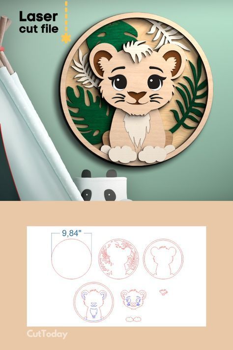 Find And Download 3D Laser Cut SVG Files for your next design or crafting project. Compatible with Glowforge and other Laser Machines. #3dsvg #lasercut #diy #crafting Lion Svg, Dreamy Nursery, Diy Laser Cut, Idee Cricut, Laser Cut Wood Crafts, Unique Nursery, Baby Room Art, Lion Cub, Baby Lion