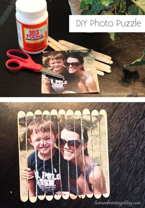 Popsicle Puzzle Diy, Puzzle Art Diy, Quick Art Projects For Kids, Photo Puzzle Diy, Diy Puzzle For Kids, Popsicle Puzzle, Quick Art Projects, Popsicle Stick Puzzle, Quick Art