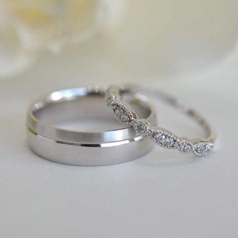 Platinum Wedding Band His And Hers, Wedding Rings White Gold His And Hers, White Gold Wedding Rings His And Hers, Matching Wedding Bands Silver, His And Her Wedding Bands, Wedding Ring Sets Simple, Wedding Bands His And Hers, Wedding Ring Couple, Wedding Ring White Gold