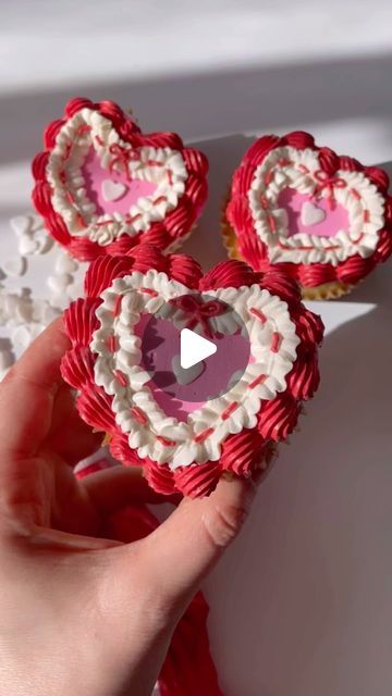 Alex LaRosa on Instagram: "Heart Shaped Cupcakes ❤️ ✨place a marble in your cupcake tray ✨I’ve also seen this done with foil rolled into balls ✨the weight of the marble held the shape better for me ✨bake cupcakes as usual Supplies @nycake Piping tips @wiltoncakes Colors @colour.mill Heart sprinkles @bakell . . . . . #alexlarosabakery #valentinesdaycupcakes #heartcupcakes #lambethcupcakes #vintagecupcakes #redcupcakes" Heart Shaped Cupcakes, Shaped Cupcakes, Vintage Cupcakes, Bake Cupcakes, Red Cupcakes, Valentine Recipes, Heart Cupcakes, Heart Sprinkles, Cupcake Tray