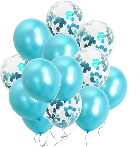 Turquoise Balloons, Clear Balloons With Confetti, Teal Balloons, Balloon Table Centerpieces, Teal Party, Turquoise Party, Balloons For Birthday, Anniversary Party Decorations, Bachelorette Party Supplies