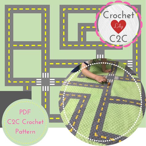 DIY Crochet Lily: Road C2C blanket Road Play Mat, Crochet Pattern Blanket, Crochet Travel, C2c Blanket, C2c Crochet Pattern, Crochet Graph, Graph Crochet, Blankets Baby, Busy Books