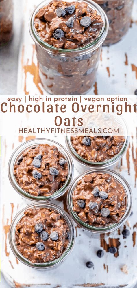 Low Calorie Chocolate Overnight Oats, Cocoa Powder Overnight Oats, Chocolate Overnight Oats With Yogurt, Chocolate Chia Overnight Oats, Overnight Oats With Chocolate Chips, Overnight Oats With Chocolate Protein Powder, Overnight Oats Chocolate Protein Powder, Chocolate Protein Overnight Oats Healthy, Cacao Overnight Oats