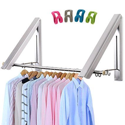 LIVEHITOP Foldable Wall Mounted Clothes Rail 2 Pieces Hanger Racks, Adjustable Aluminum Coat Skirt Organiser Rod Wardrobe Hooks for Bedroom Bathroom Balcony Indoor Outdoor Laundry Clothes Rack, Wall Mounted Clothes Drying Rack, Dorm Closet, Pipe Clothes Rack, Laundry Room Drying Rack, Foldable Wall, Wall Mounted Drying Rack, Laundry Rack, Space Saving Hangers