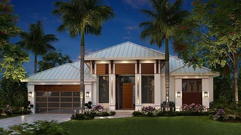 House Plan 75989 - Coastal, Contemporary, Florida Style House Plan with 2684 Sq Ft, 3 Bed, 3 Bath, 2 Car Garage Caribbean House Plans, Caribbean House, Beach House Plan, Florida House Plans, Mediterranean Style House, Floor Plans Ranch, Mediterranean Style House Plans, Coastal House Plans, Mediterranean House Plans