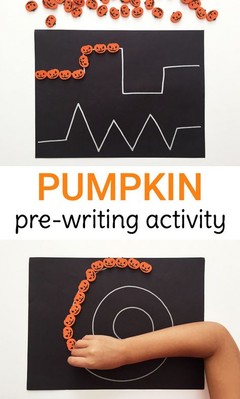 Simple pumpkin pre-writing activity for toddlers and preschoolers to develop writing skills and strengthen fine motor skills with mini erasers! Writing Activities For Preschoolers, Mini Erasers, October Activities, Activity For Toddlers, Pumpkin Craft, Pumpkin Activities, School Halloween, Pre Writing Activities, Preschool Fine Motor