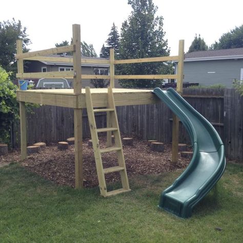 Play Platform with Ladder and Slide Adventure House, Play Platform, Backyard Fort, Tour Design, Play Area Backyard, Tree House Diy, Build A Playhouse, Outdoor Play Areas, Tree House Kids