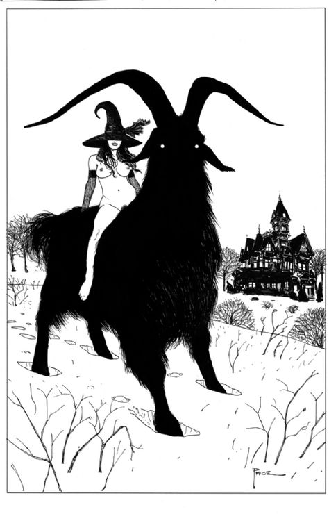 Witch and Goat - Richard Pace - Witchy Wednesdays Comic Art Goat Art, Anime Drawing Books, Dark Artwork, Cosmic Horror, Occult Art, Unicorn Art, Dark Art Illustrations, Art Gallery Room, Gallery Room