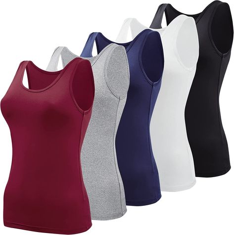 BQTQ 5 Pcs Tank Tops for Women Undershirt Sleeveless Vest Tops for Women and Girls Undershirt Tank Top, Casual Summer Outfit, Casual Tank Tops, Sleeveless Vest, Workout Tank Tops, Top Sleeveless, Tank Top Cami, Look Casual, Cami Tanks