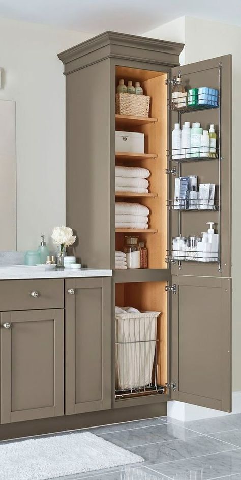 Chic and Clever Cabinet Storage Ideas | Hadley Court Amazing Master Bathrooms, Cupboard Ideas, Small Shower Remodel, Bathroom Cupboard, Small Bathroom Storage, Trendy Bathroom, Diy Remodel, Shower Remodel, Bathroom Remodel Master