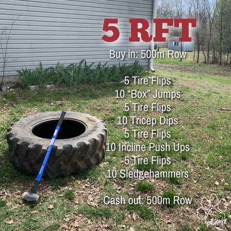 Tire Flip Workout, Tire Workouts For Women, At Home Crossfit Gym, Tire Workout Exercises, Tyre Workout, Tire Exercises, Home Crossfit Gym, At Home Crossfit, Sledgehammer Workout