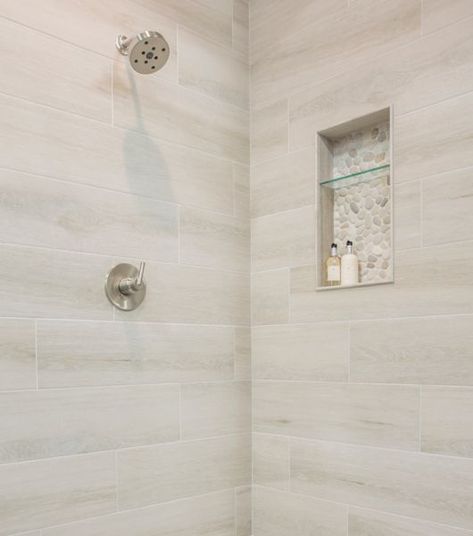 Pebble Tile Shower Floor, Clean Shower Floor, Pebble Tile Shower, Large Shower Tile, Tile Tub, Deep Clean Bathroom, Neutral Tile, Natural Tile, Florida Decor