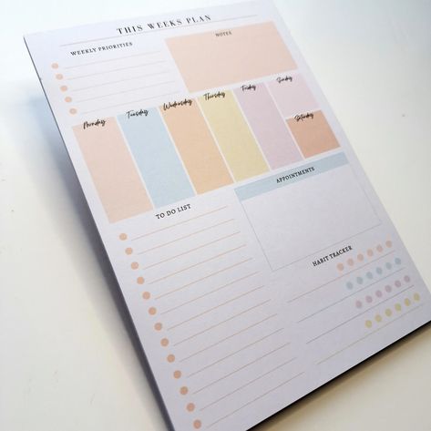 Colourful Desk, Weekly Priorities, Note Planner, Desk Notepad, Weekly Planner Pad, Weekly To Do List, Diy Agenda, Desk Planner, Creating A Bullet Journal