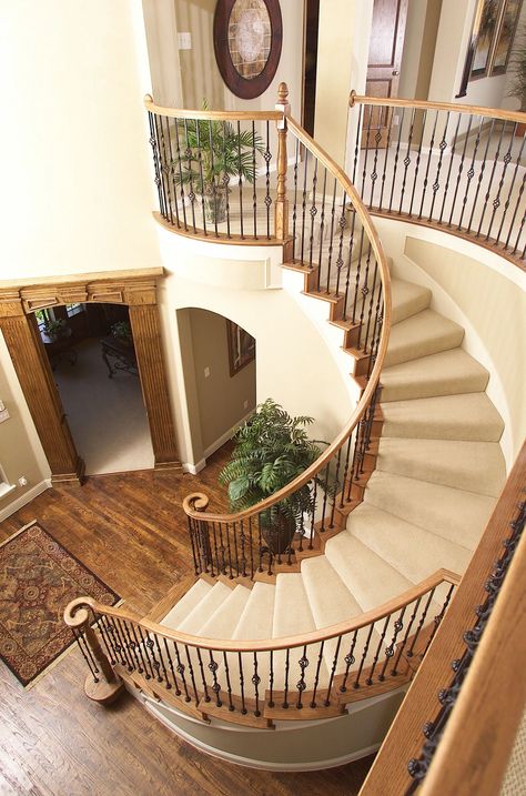 Curved Staircase Foyer, Step Decoration, Game Outfits For Women, Front Porch Decor Fall, Football Game Outfits, Fall Phone Wallpaper, Staircase Styles, Staircase Interior Design, Luxury Staircase