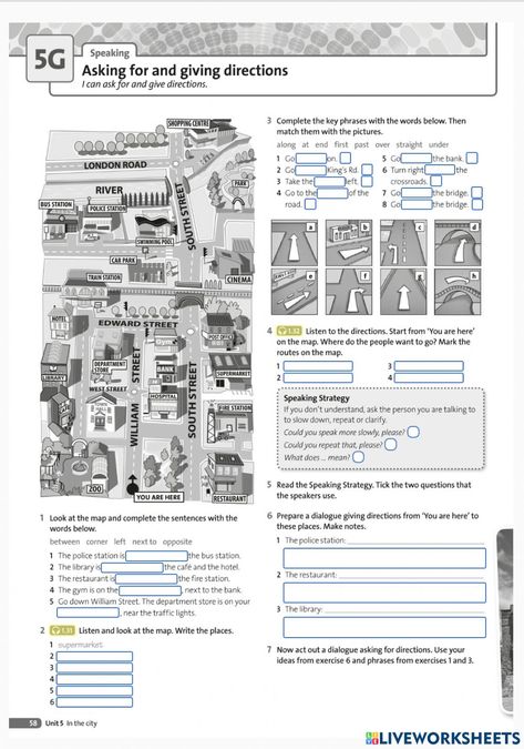 Follow Directions Activity For Kids, Maps And Directions Worksheet, Listening To Directions Activities, Asking And Giving Directions Worksheet, Asking Directions English, Mystery Writing, English Teaching Materials, Give Directions, English As A Second Language (esl)