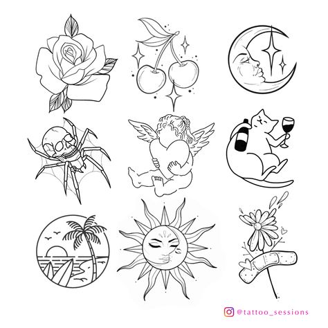 Simple Tattoo Outlines For Beginners, Womens Flash Tattoo, Mushroom Flash, Fineline Tattoo Stencil, Small Girly Tattoos, Flash Design, Small Pretty Tattoos, Tattoo Flash Sheet, Flash Tattoo Designs