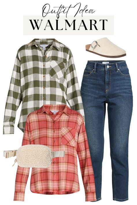 Walmart Outfit Idea - Time & Tru Flannel Shirt - Walmart Finds Walmart Flannel Outfits, Shirt Walmart, Walmart Outfits, Holidays With Toddlers, Flannel Outfits, Walmart Fashion, Walmart Finds, Holiday Pajamas, Other Outfits