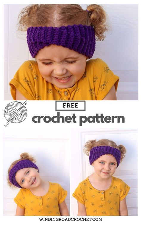 Quick and easy free crochet pattern for a cute crochet ear warmer with 5 sizes. Pattern by Winding Road Crochet. Crochet Ear Warmer Free Pattern, Crochet Hair Tie, Winding Road Crochet, Crochet Kids Scarf, Crochet Ear Warmer Pattern, Crochet Headband Pattern, Crochet Hair Accessories, Easy Crochet Projects, Crochet Ear Warmer