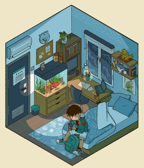 Anime Room Illustration, Art Sketches Digital, Sketches Digital, Digital Art Software, Room Illustration, Modele Pixel Art, Bedroom Drawing, Isometric Drawing, Pixel Art Background