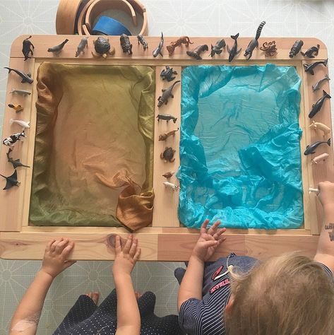 Land and Sea Sort- another easy set up using our Flisat Table from Ikea. Again if you don’t have one don’t fret you don’t need the table to… Diy Ikea Flisat Table, Easy Flisat Ideas, Flisat Table Ideas, Flisat Table Activities, Flisat Sensory Table, Ikea Flisat Table, Descriptive Language, Toddler Sensory Bins, Flisat Table