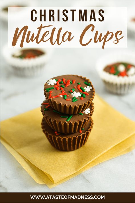 Christmas Nutella Cups | A Taste of Madness Honey Roast Gammon, Nutella Cups, Slow Roast Beef, Pretzel Chocolate Bites, Nutella Christmas, Roast Gammon, Kids Christmas Treats, Turkey Crown, Yogurt Covered Raisins