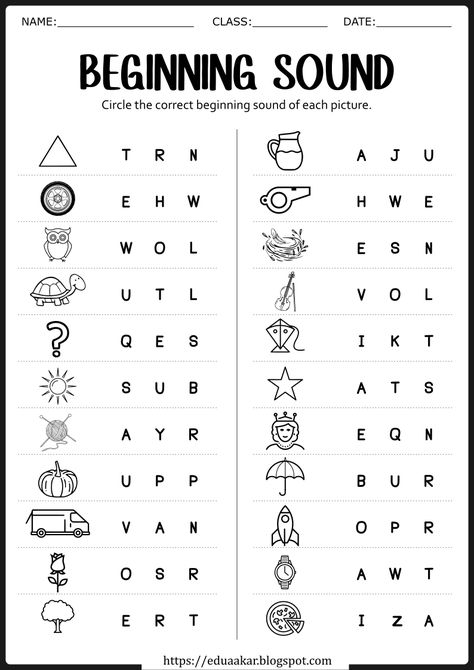 Beginning Sounds worksheets for kindergarten Beginning Sounds Kindergarten, Initial Sounds Worksheets, Letter Sounds Kindergarten, Beginning Sounds Worksheets, Printable Alphabet Worksheets, Kindergarten Phonics Worksheets, Kindergarten Letters, Kindergarten Reading Worksheets, Homeschool Worksheets